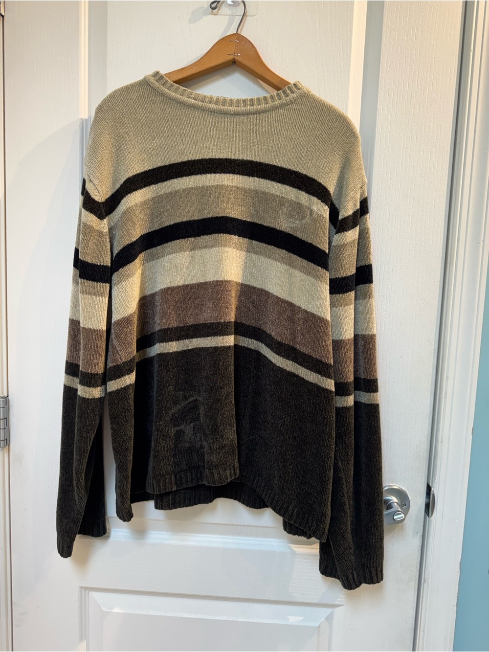 croft & barrow Brown, Cream & Black Striped Crewneck Sweater